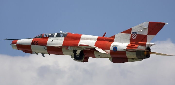 a croatian mig-21 fighter aircraft in flight